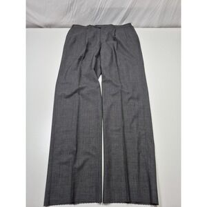 Majer Dress Pants Mens 41x36 Gray Wool Pleated Plaid Derby Unhemmed Super 110s